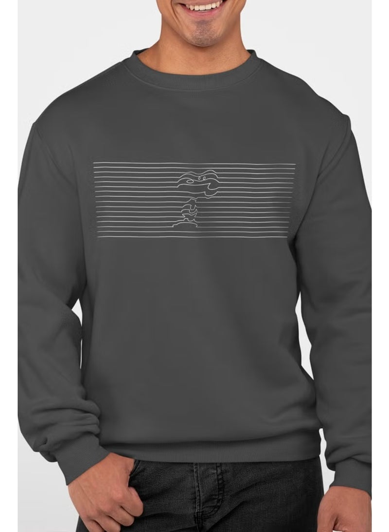 Rock&Roll Striped Dog Anthracite Crew Neck Thick Men's Sweatshirt - Image 1